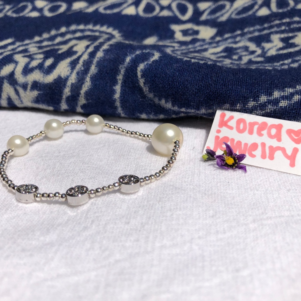 Pearl & Silver Stackable Bracelet